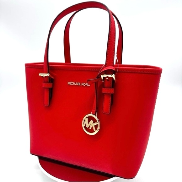 Michael Kors Jet Set Travel Extra-Small Top Zip Tote Bag Red - Picture 1 of 9